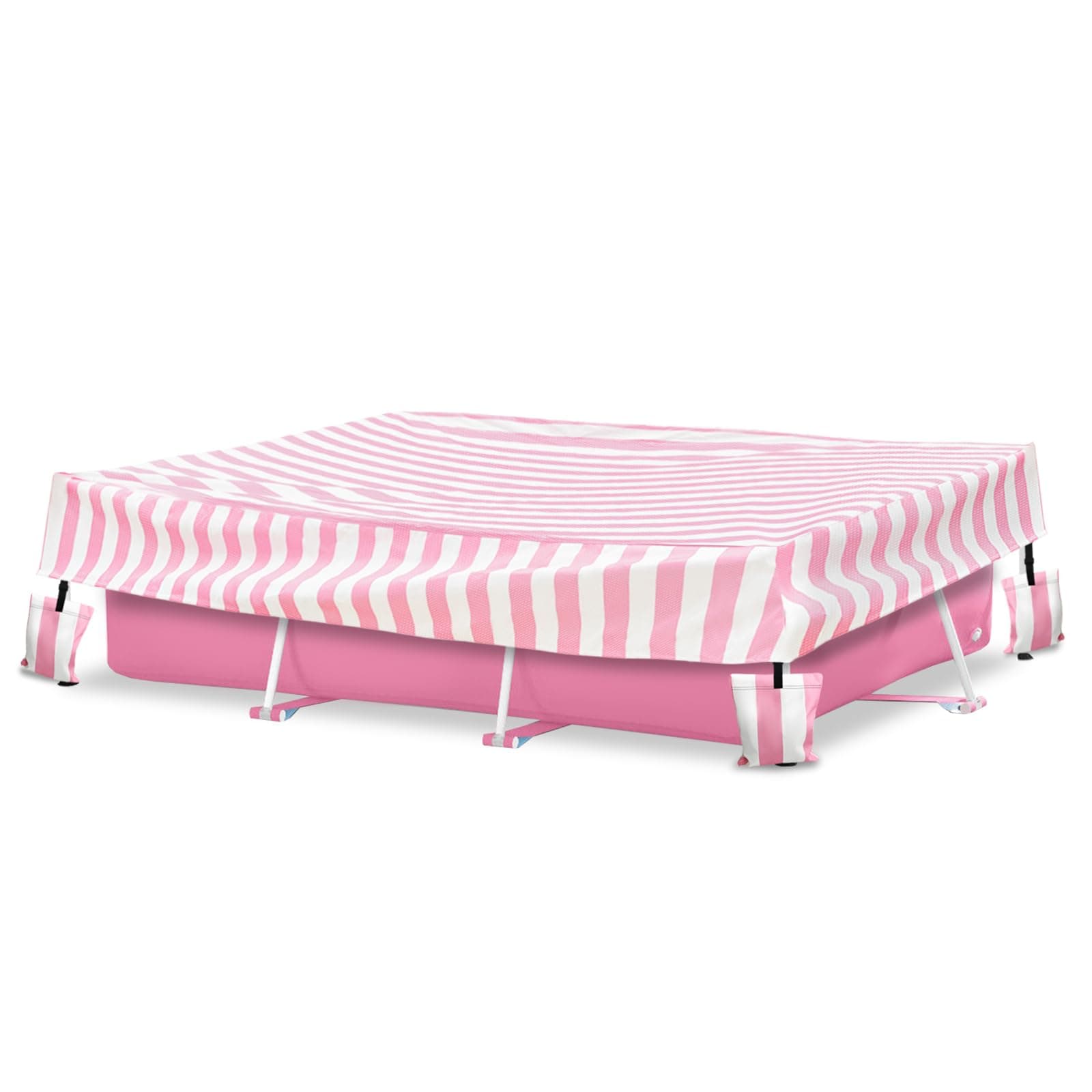 Rectangular Pool Cover,Waterproof Cover for Intex 7' x 5' x 24" Rectangular Metal Frame Above Ground Outdoor Swimming Pool,with Tie-Down Ropes & 4 Sandbags,Increase Stability(Cover only,Pink)