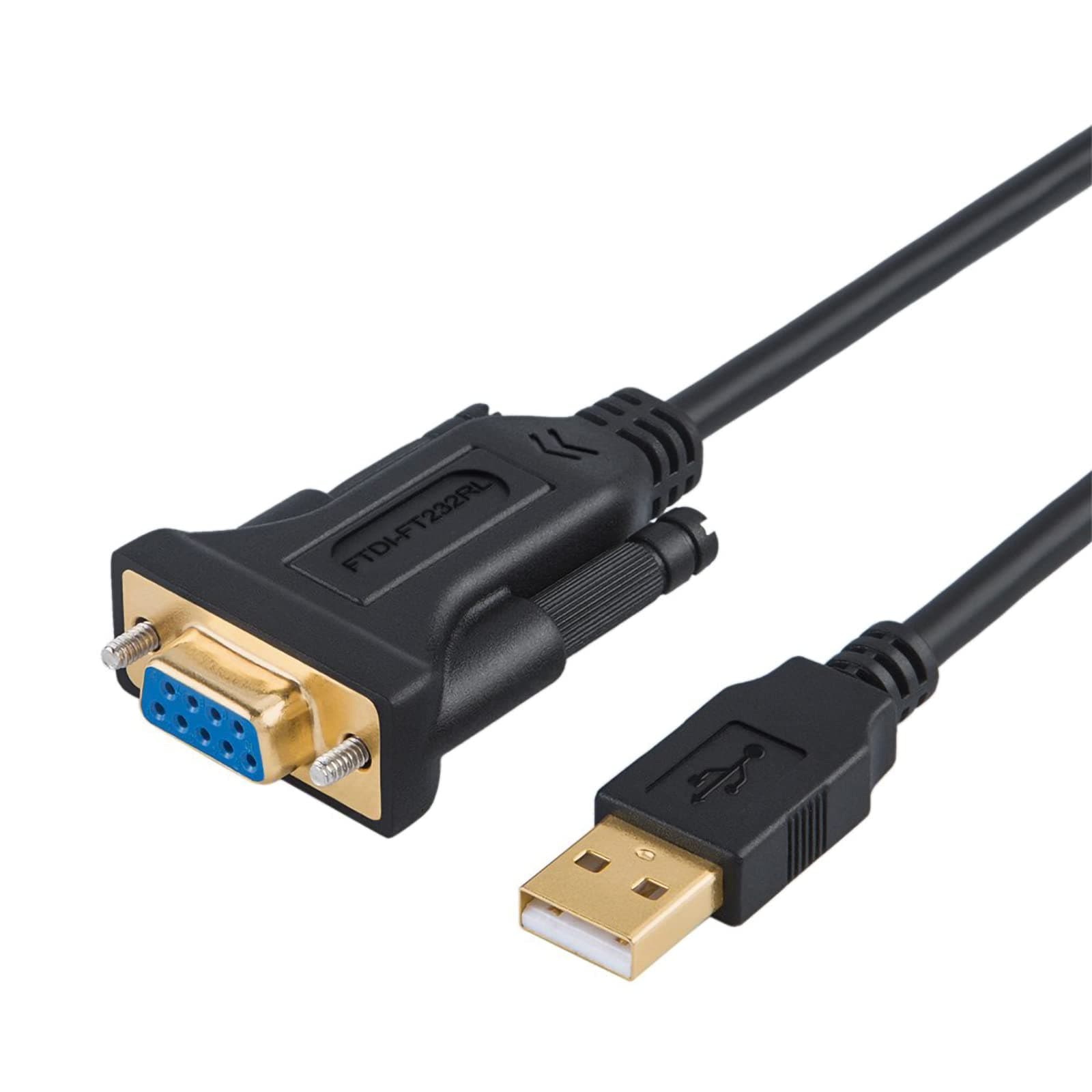 USB to RS232 Serial Adapter (FTDI Chipset), USB to RS232 Gold Plated DB9 Serial Converter Cable for Windows 11, 10, 8.1, 8, 7, Vista, XP, 2000, Linux and Mac OS X, macOS, 6.6 Feet/2M