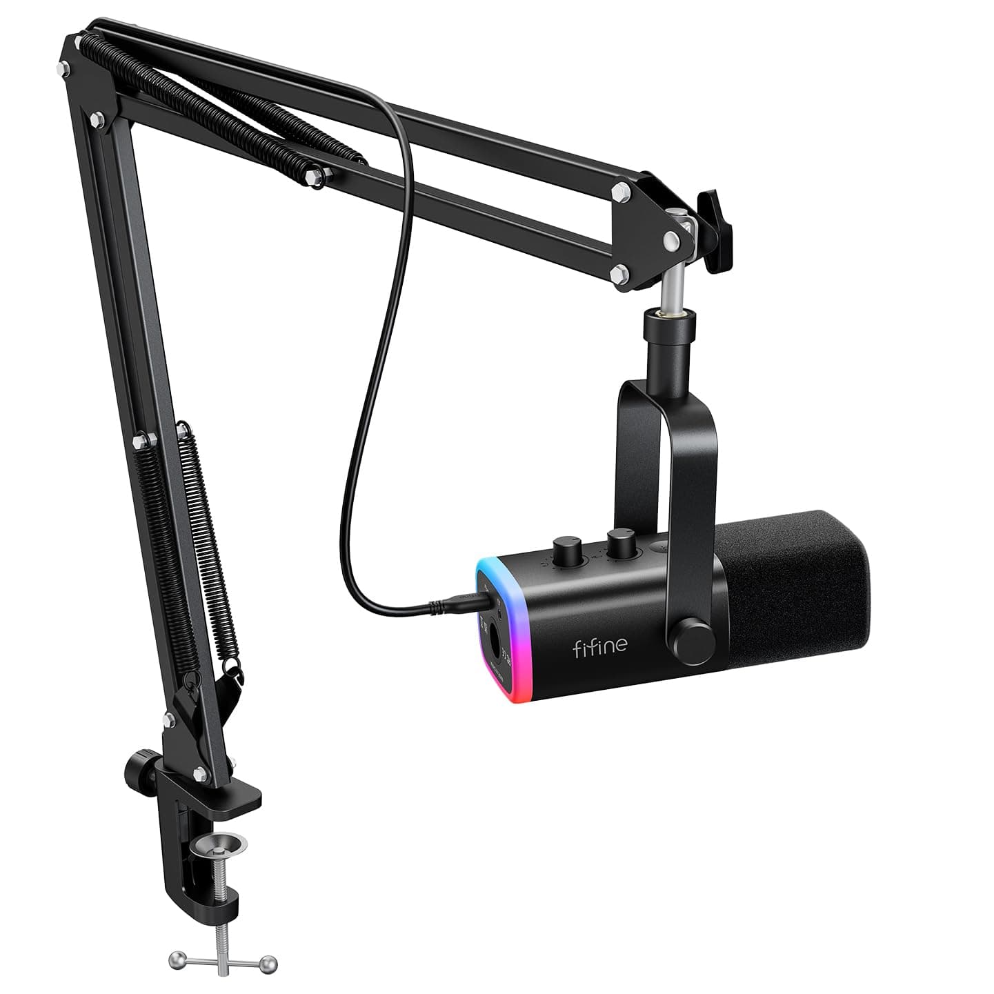 XLR/USB Mic Set for Streaming & Podcasting, Dynamic RGB Mic Kit with Boom Arm Stand, Mute Button, Headphones Jack, for Recording Vocal & Voice-Over-AmpliGame AM8T