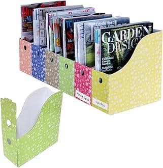 Evelots Magazine File Holder - Set of 6 Floral - Office Desk Organizer - Sturdy Cardboard - New Upgraded Double Front Panel for More Stability - Full 4 Inch Wide - Easy Assemble