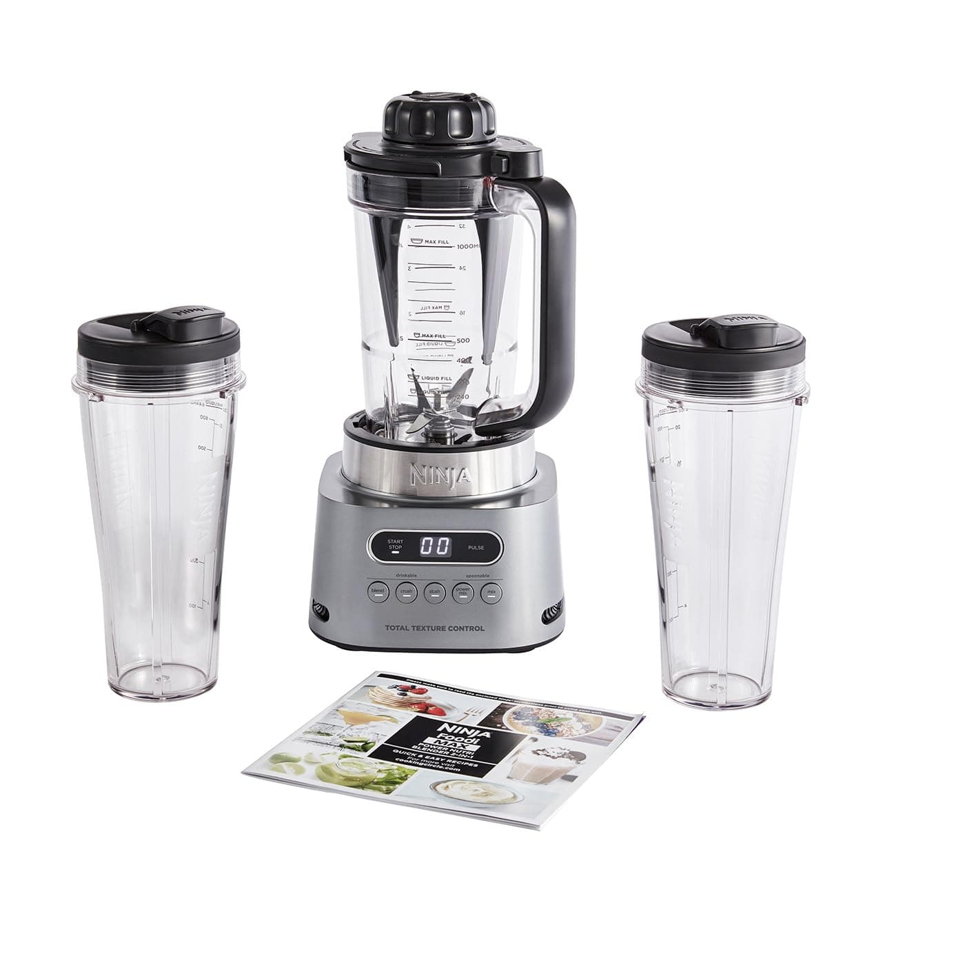 Ninja Foodi MAX Power Nutri Blender 2-in-1, Blend Smoothie Bowls, Thick Spreads & Frozen Drinks, Automatic Programs, SmartTorque, 1L Jug, 2x 700ml Cups, 1100W, Silver CB150ME, 2 Years Warranty