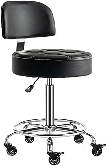 Lockable Stool with Back and Foot Rest Ergonomic Rolling Hydraulic Adjustable Stool for Doctor Esthetician Artist Home Small Office Desk (Black, 19.5''-24.5'')
