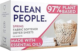 Clean People All Natural Fabric Softener Sheets - Plant-Based, Eco Friendly Dryer Sheets - Naturally Softens & Removes Static Cling - Vegan Laundry Softener With Essential Oils - Spring Scent, 2 x 80