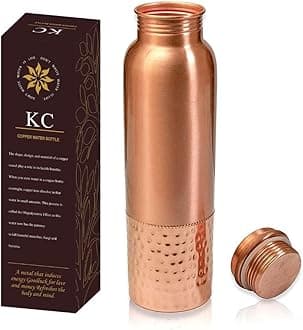 KC Pure Copper Water Bottle with Leak Proof Protection, Ayurveda and Yoga Health Benefits. (Half Hammered Design,1000ml)