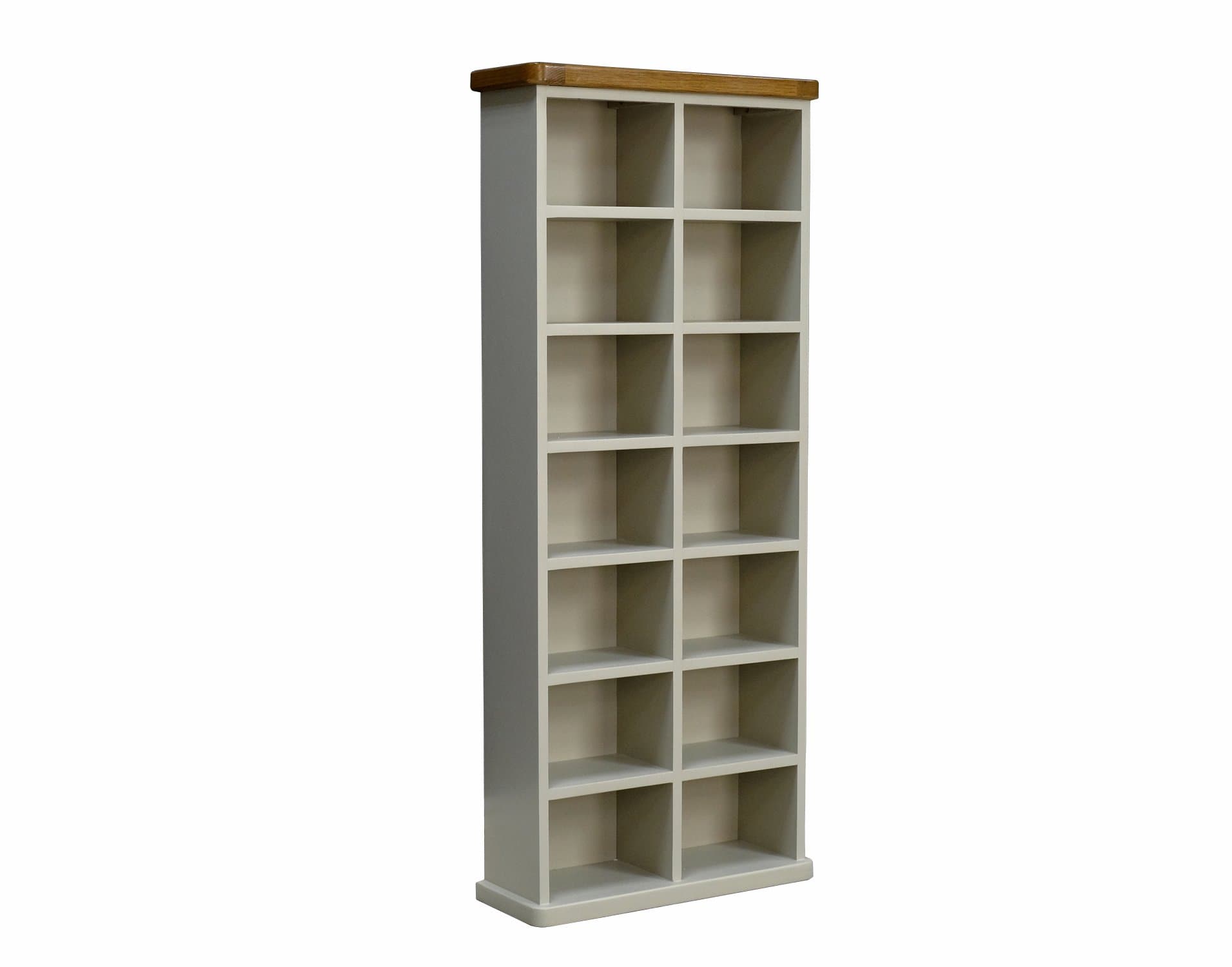 Aspen Painted Oak Sage Grey Tall Wide Double DVD Unit / Solid Rack Tower