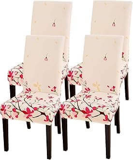 Styleys Elastic Chair Cover Stretch Removable Washable Short Dining Chair Cover Protector Seat Slipcover (Set of 4, Pink Flowers, SD3217)