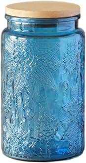 ANSQU 34oz Blue Glass Container, Candy Jar with Lid, Vintage Colored Mason Jars for Kitchen Decorative Jar for Coffee Tea Candy Cookies, Cute Jar (Blue, 1 Pack)