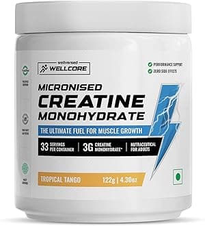 Wellcore - Pure Micronised Creatine Monohydrate (Tropical Tango, 33 Servings) | Rapid Absorption | Enhanced Muscle strength & Power|Powder, 1 count
