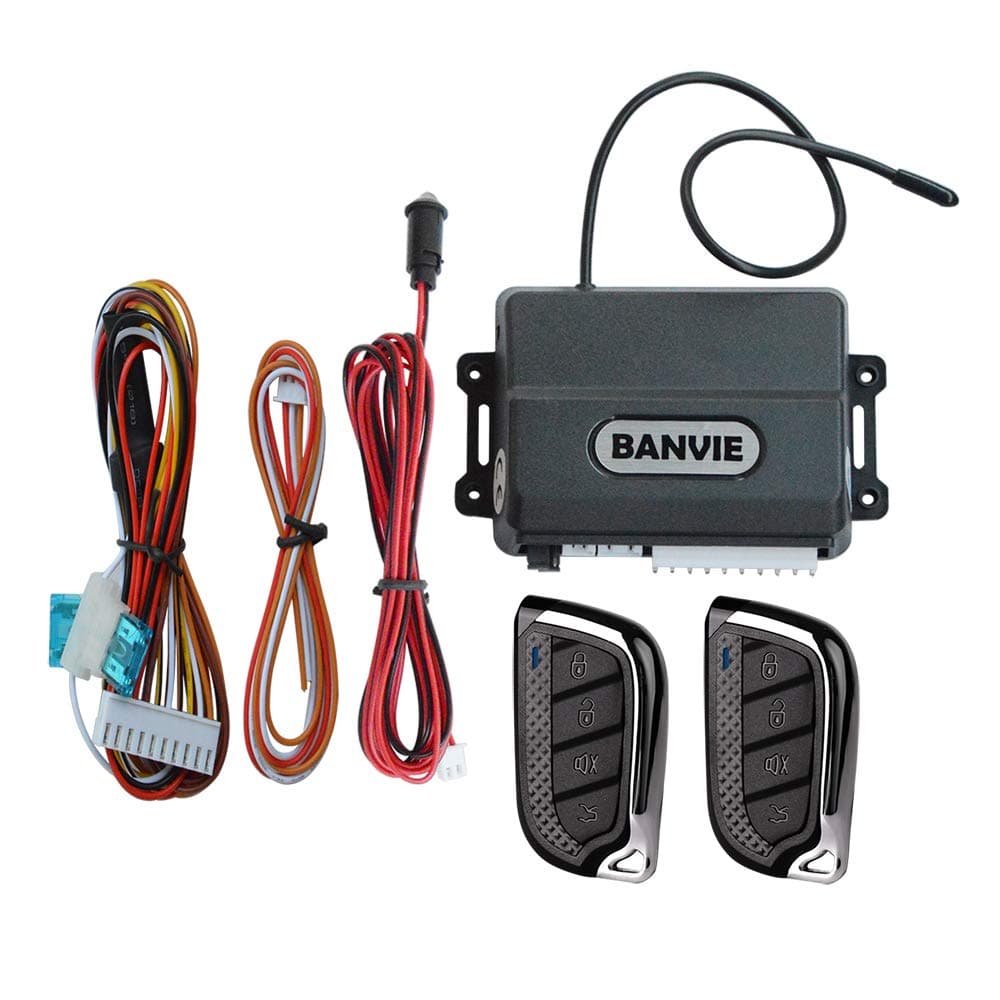 BANVIE Car Keyless Entry System with 2 4-Button Remote Controllers, Electrical/Pneumatic Central Door Lock Time Optional, Trunk Release Output Optional