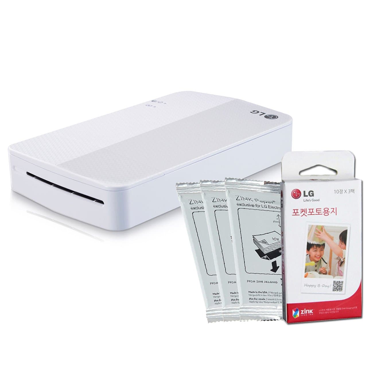 [Printer+Paper SET] New LG Pocket Photo Printer 3 PD251 [White] (Follow-up model of PD241T PD239) + LG Zink Photo Paper [30 Sheets]