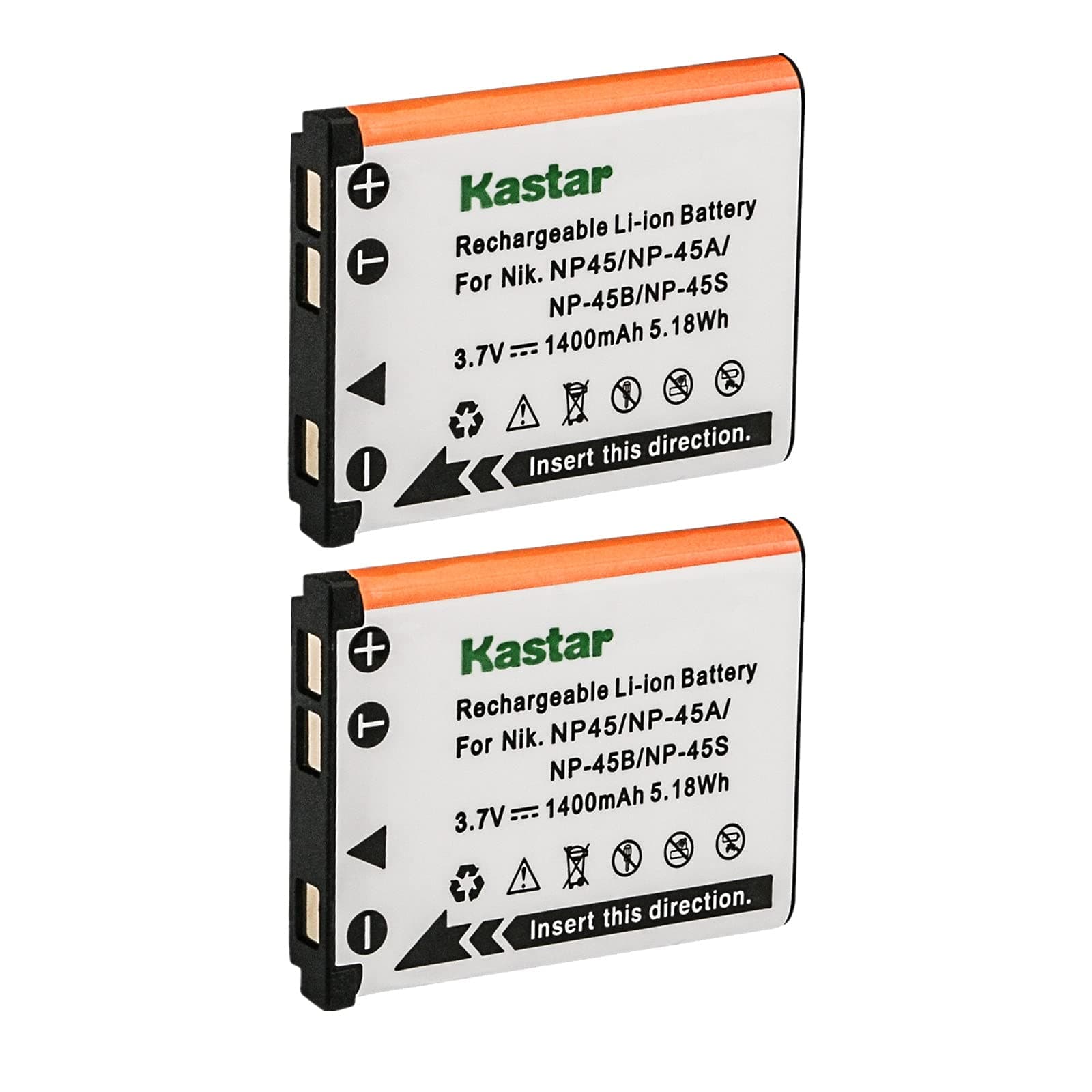Kastar 2 Pack Battery for Fujifilm NP-45 NP-45A NP-45B and Fuji FinePix J10 J12 J15 J15fd J20 J25 J26 J27 J30 J35 J38 J40 J100 J110W J120 J150W J210 J250 JV100 JV105 JV150 JV155 JV160 JV200JX205 JX250