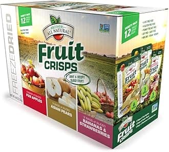 Brothers All Natural Freeze Dried Fruit Crisps, Variety Pack, 12 Single Serve Bags, Fuji Apple, Asian Pear, Banana Strawberry, Made with 100% Fruit, Gluten Free, Soy Free, Vegan, Healthy Snack