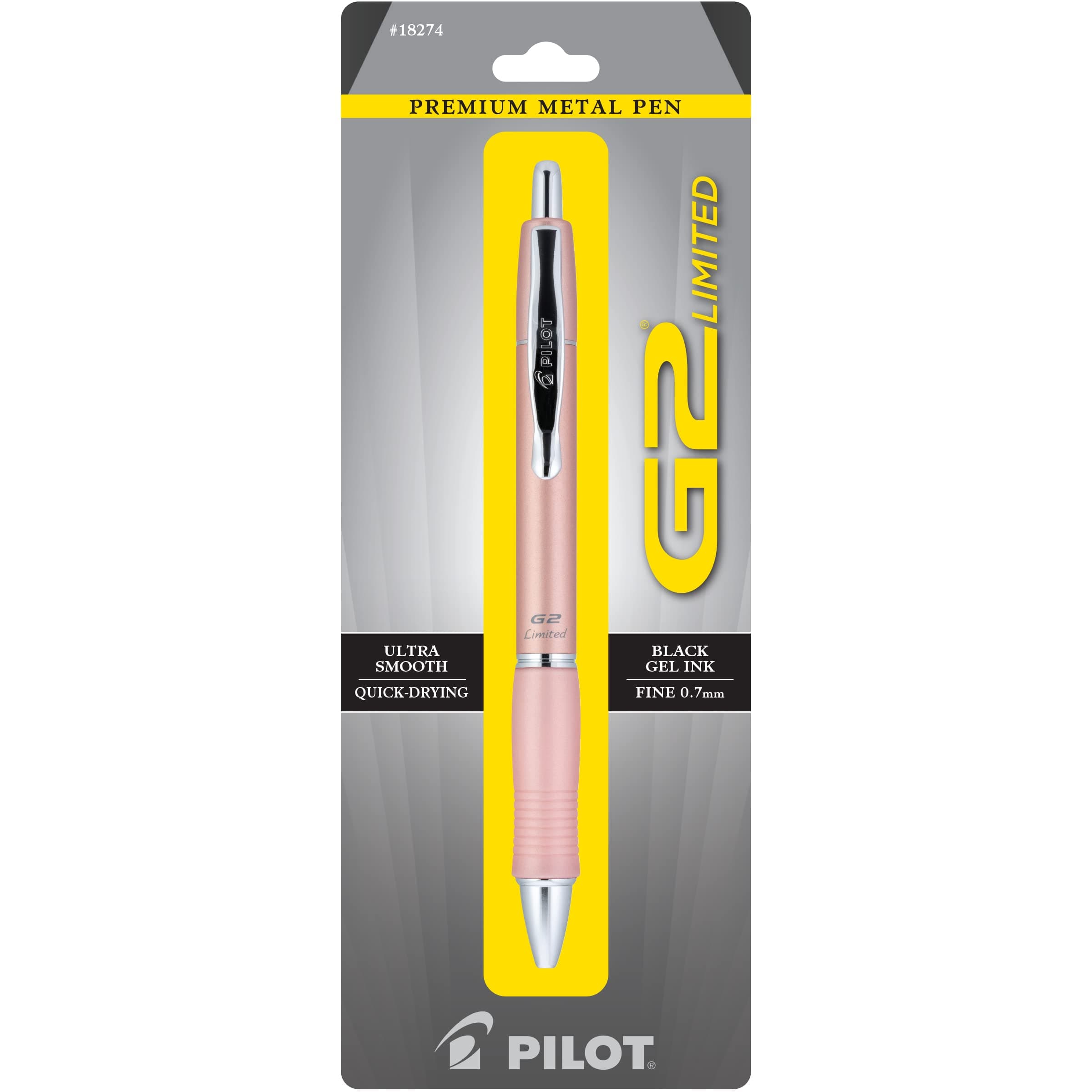 Pilot, G2 Limited Premium Gel Roller Pen, Fine Point 0.7 mm, Rose Gold Barrel, Black Ink