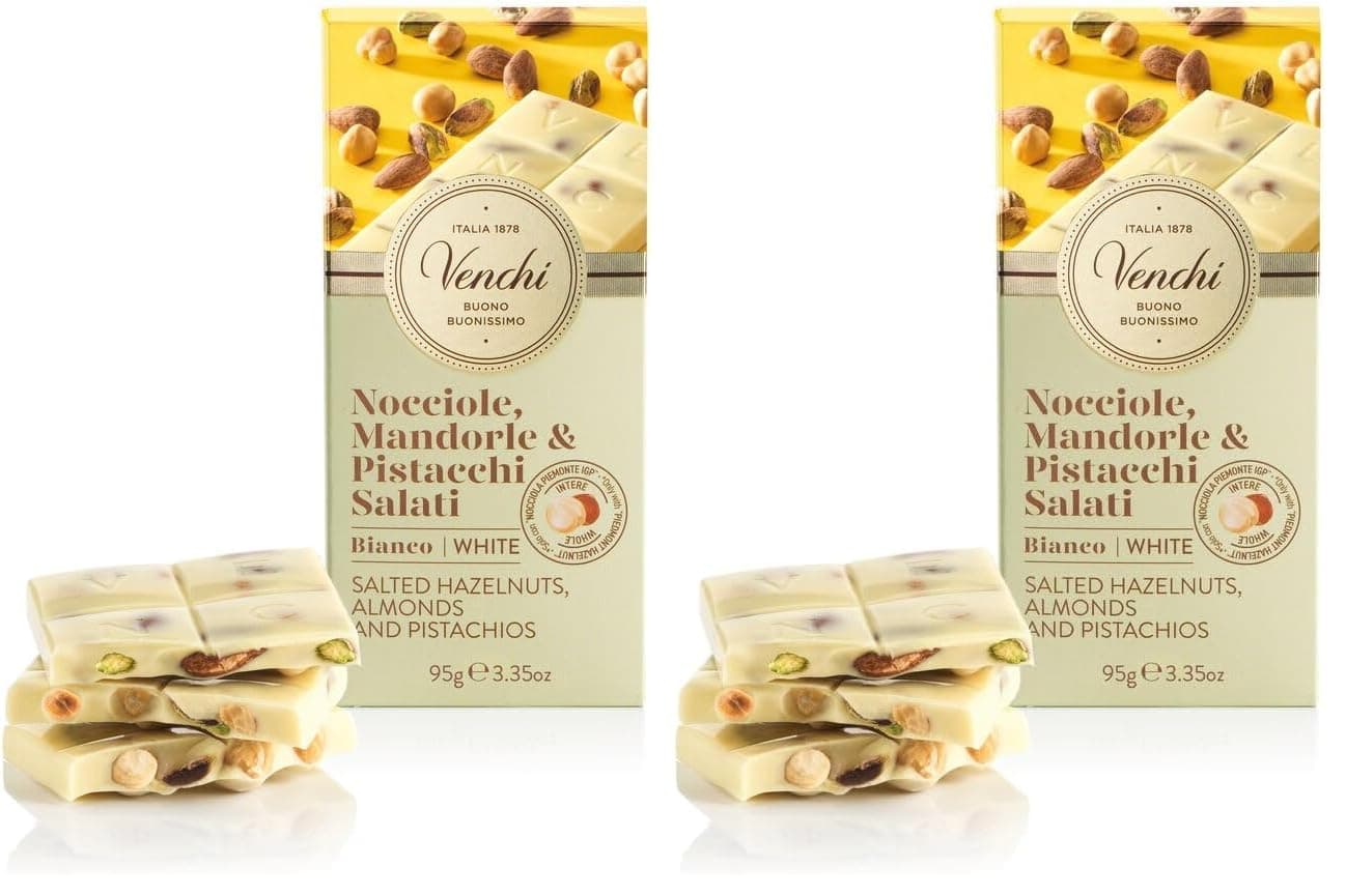 Venchi White Chocolate with Pistachios and Salted Nuts (Pack of 2)