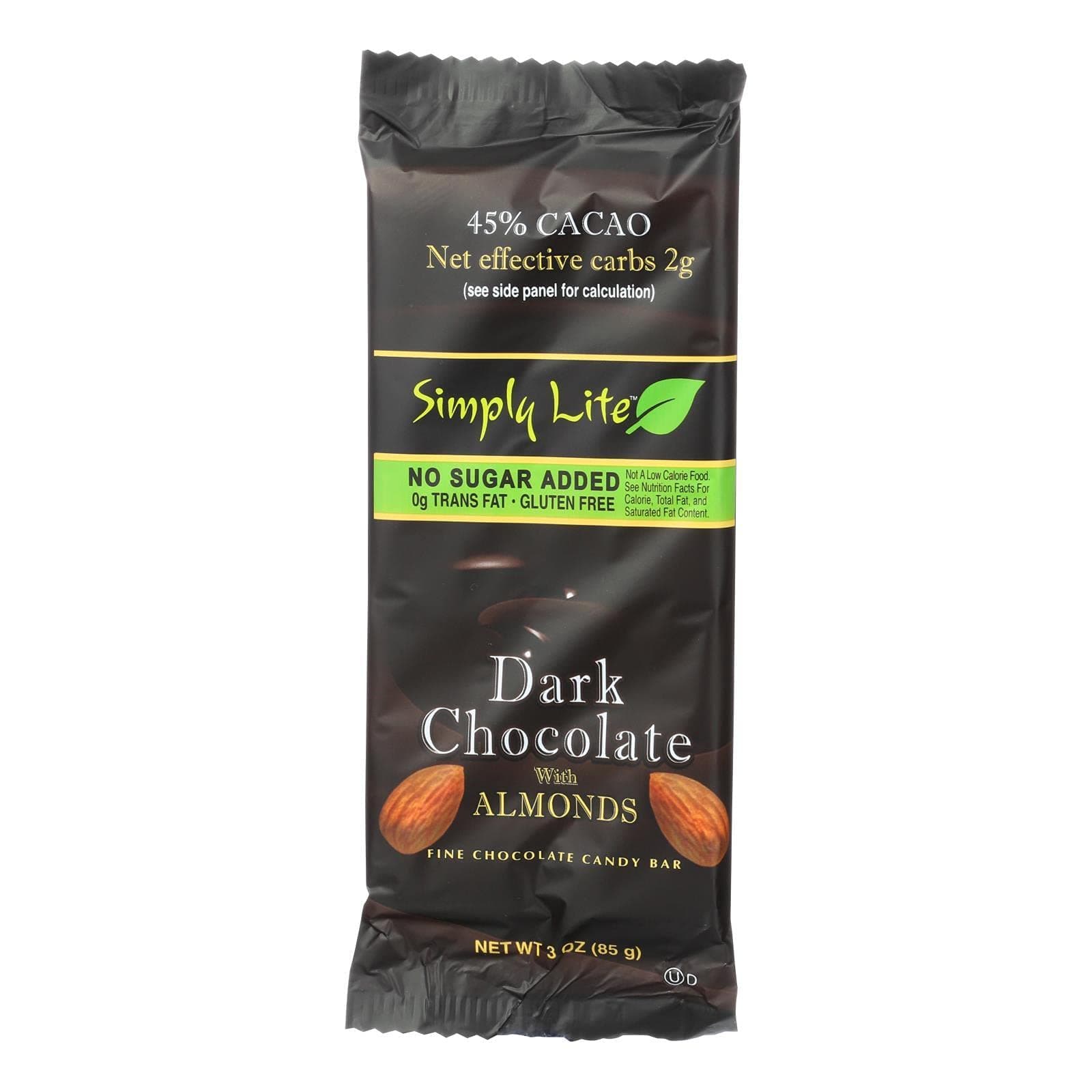 Simply Lite Low Carb Dark Chocolate with Almonds, 45% Cacao, 3-Ounce Bars (Pack of 9)