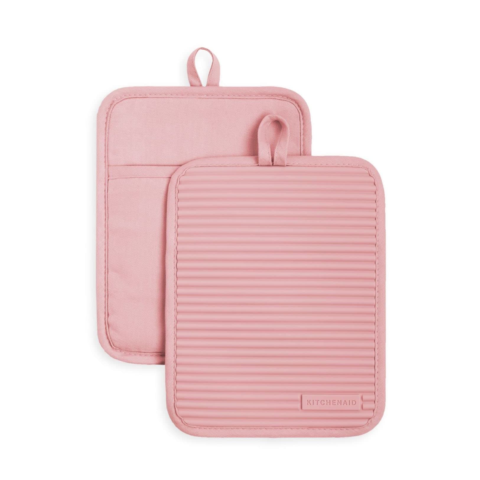 KitchenAid Ribbed Soft Silicone Pot Holder Set, Dried Rose