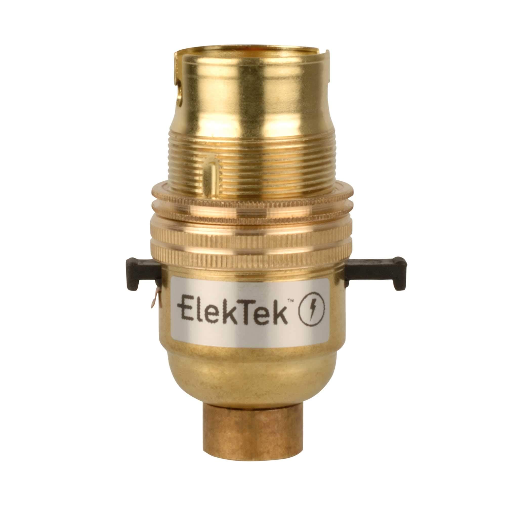ElekTek Safety Switch Lamp Bulb Holder 10mm Entry BC B22 with Shade Ring and Locking Screw in Base Brass