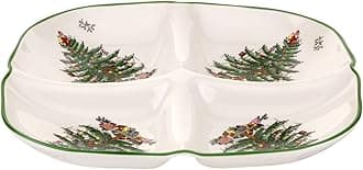 Spode Christmas Tree Sculpted 4-Section Tray - 1-Inch Divided Holiday Serveware in Fine Porcelain for Snacks, Condiments, Appetizers & Festive Tableware - Dishwasher, Microwave & Oven Safe