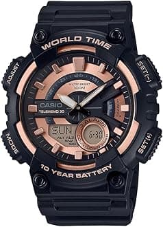 Casio AEQ110BW Series | Men’s Analog-Digital Watch |100M WR | Multi Alarms | 100 SEC Stopwatch | Countdown Timer | World Map for World Time | LED Light | LC Display | 10 Year Battery
