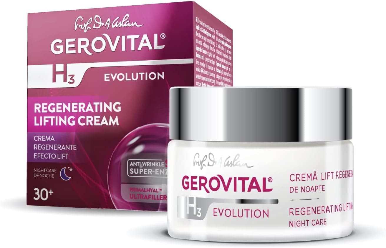 Gerovital EVOLUTION Regenerating Lifting Cream Night Care with Superoxide Dismutase SOD (Anti-Aging Super Enzyme), Ultrafiller Hyaluronic Acid with Wrinkle Filling Effect, 50 ml
