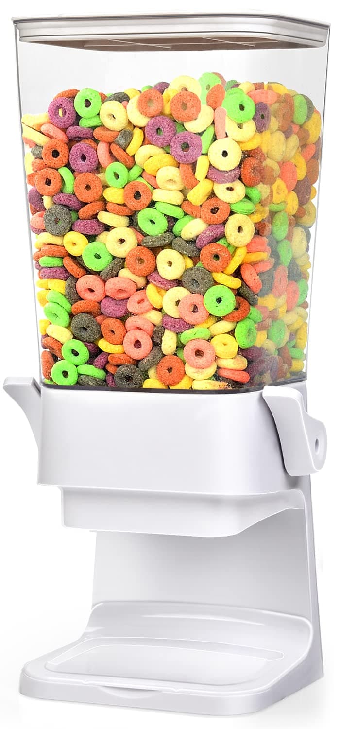 Cereal Dispenser Countertop Large Cereal Containers Storage Dispenser For Pantry Dry Food Dispenser Countertop Candy Dispenser Machine Rice Dispenser For Snack,Nuts, Granola(White,1PC)