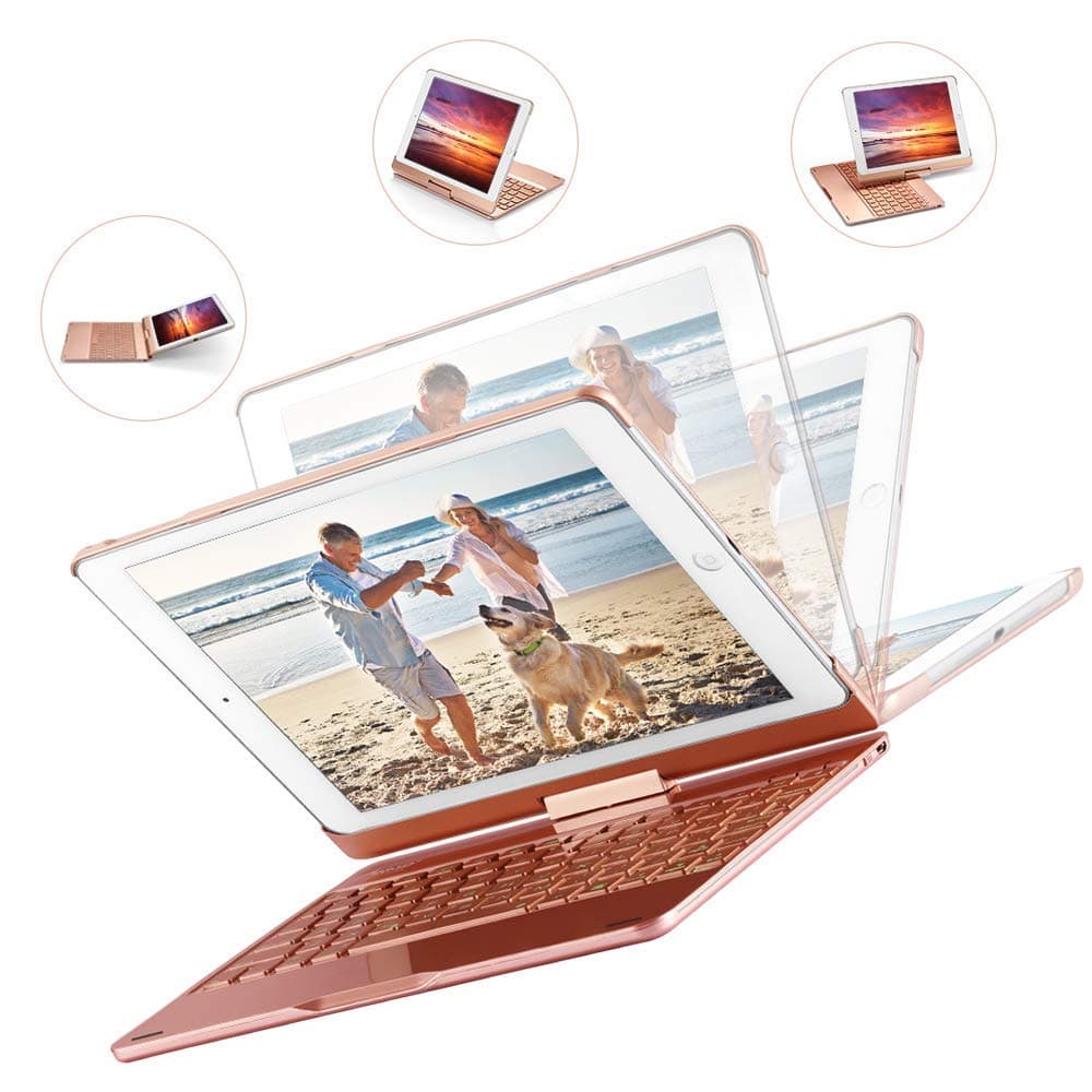 MAD GIGA iPad Keyboard Case 9.7Inch, iPad Wireless Keyboards Bluetooth 4.0 with 7 Colors Backlit and 360°Rotation for 2018,2017 New iPad 9.7/Pro 9.7/Air2/Air, Rose Gold
