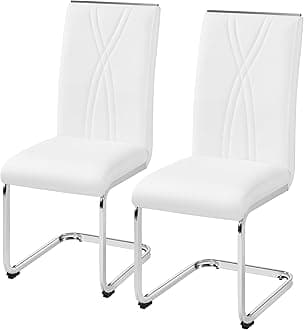 Yaheetech Dining Chairs Set of 2 Modern Kitchen Chairs with Faux Leather Seat and Sturdy Metal Legs for Dining Room, Kitchen, White