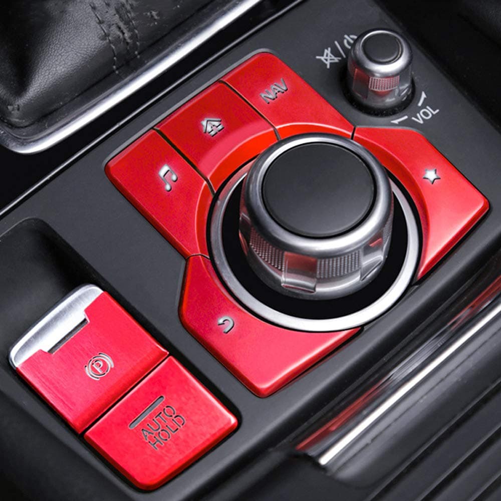 INTGET Electronic Handbrake Multimedia Button Cover for Mazda CX-5 CX5 Accessories 2020 2019 2018 2017 for Mazda 6 Accessories 2018-2021 Center Console Frame Cover Trim Sticker(Red)