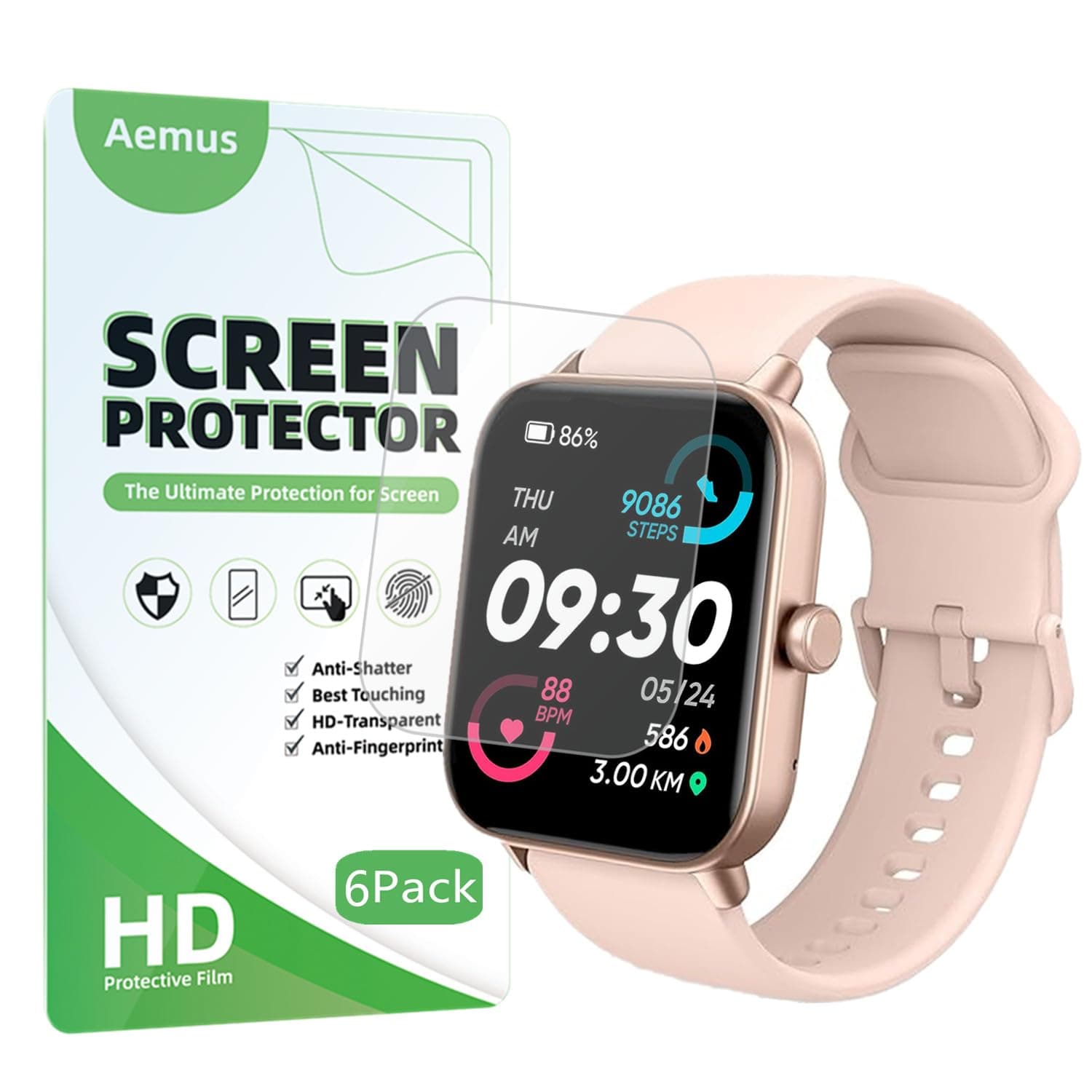 Screen Protector For IDW13 / IDW15 / IDW19 Smart Watch 1.8" (6 PACK) Full Coverage Clear TPU Film Compatible for aeac/Fitpolo/Quican SmartWatch