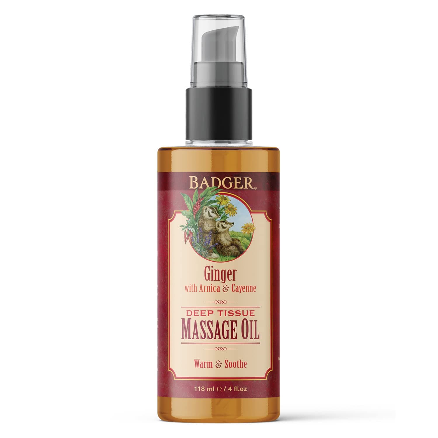 Deep Tissue Massage Oil - Ginger With Arnica & Cayenne, Certified Organic, Warm & Soothe Sore Muscles, Essential Oils, 4 oz