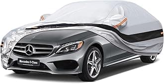 Holthly 10 Layers Car Cover Custom Fit for Benz C Class C250 C300 C43 C63 (1993-2025), Waterproof All Weather for Automobiles, Outdoor Full Cover Sun Dust Rain Protection with Cotton. Silver