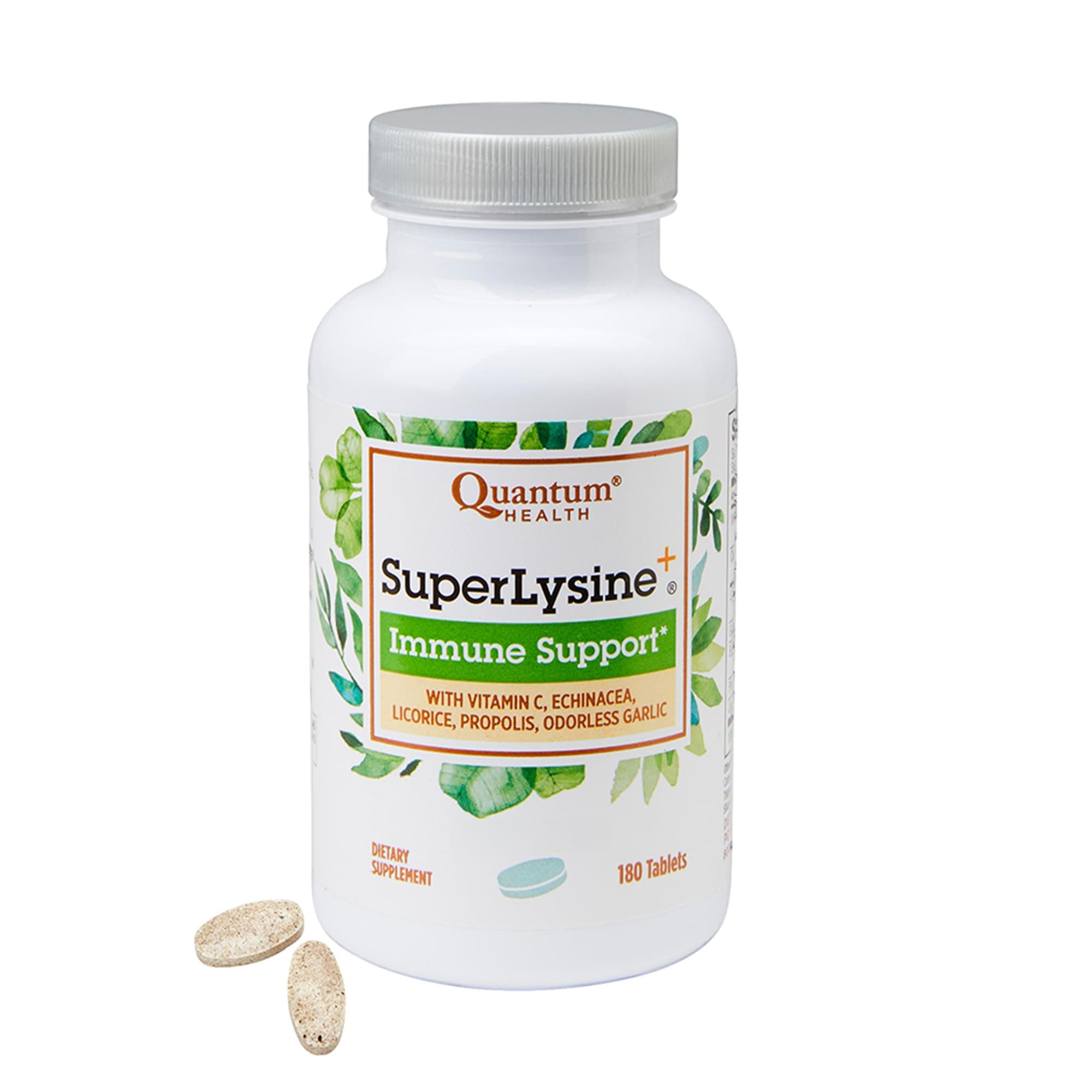 Health Super Lysine+ / Advanced Formula Lysine+ Immune Support with Vitamin C, Echinacea, Licorice, Propolis, Odorless Garlic (180 Tablets), Packaging may vary