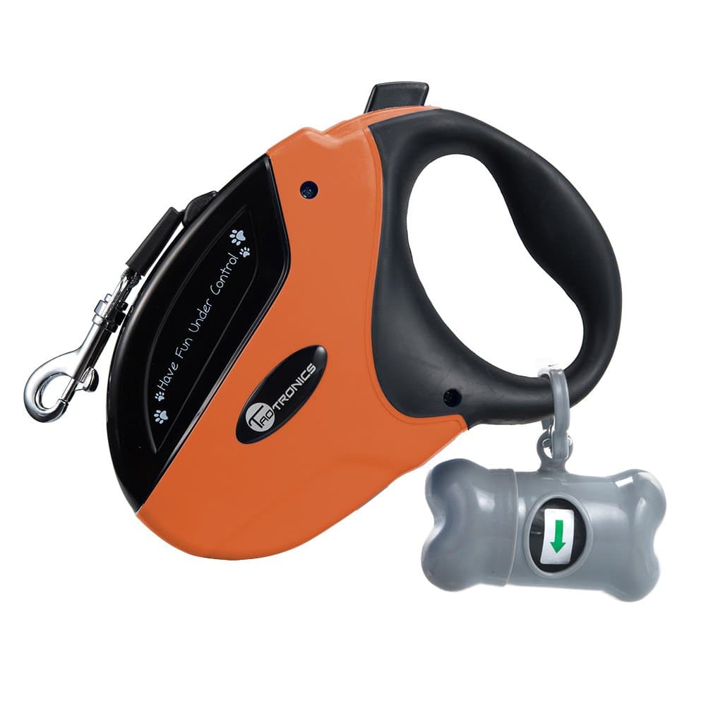 TaoTronics Retractable Dog Leash (Orange), 16 ft Dog Walking Leash for Medium Large Dogs up to 110lbs, Tangle Free, One Button Break & Lock, Dog Waste Dispenser and Bags Included-Orange