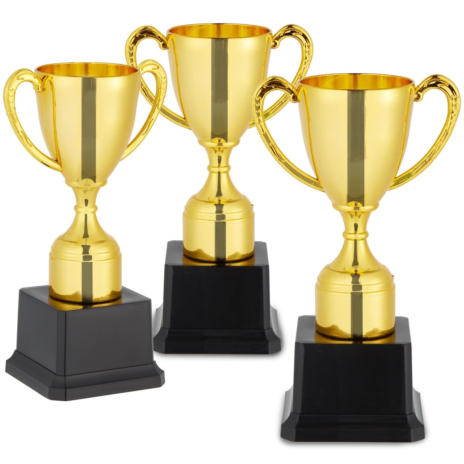 Trophy Award Cup Set - 3-Pack, 7-Inch Gold Plastic Cups - Mini Participation Trophies for Kids