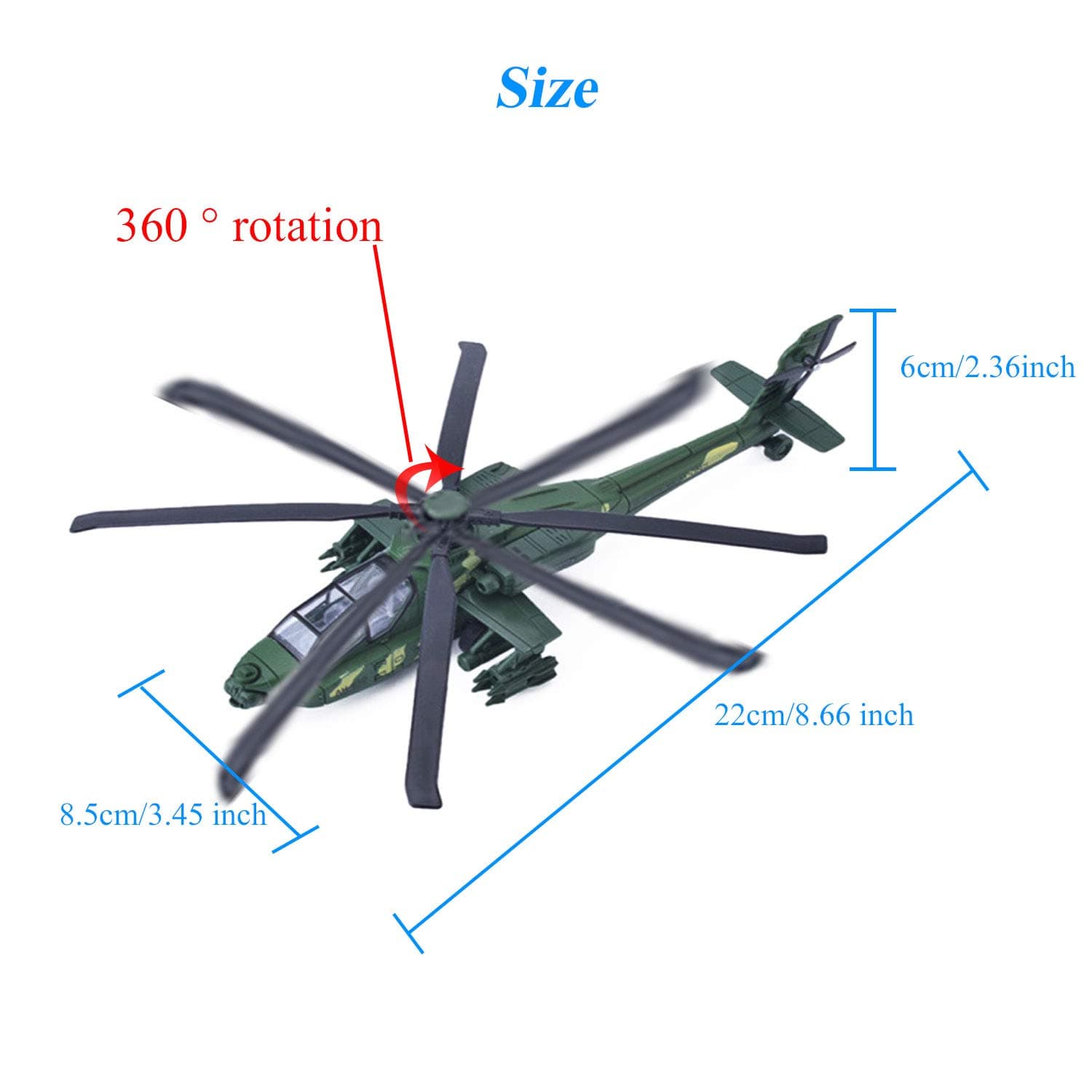 HAPTIME Military Helicopter Toy with Lights and Sounds, Pull Back Army Plane Airplane for Kids Children Boys Girls 11.2 inch (Green)