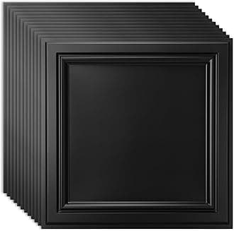 Art3d 12 Pack PVC Ceiling Tiles 24x24 Inches Waterproof Drop Ceiling Tiles/Wall Panels for Interior Wall Decor, Covers 48 Sq.,ft, Matte Black