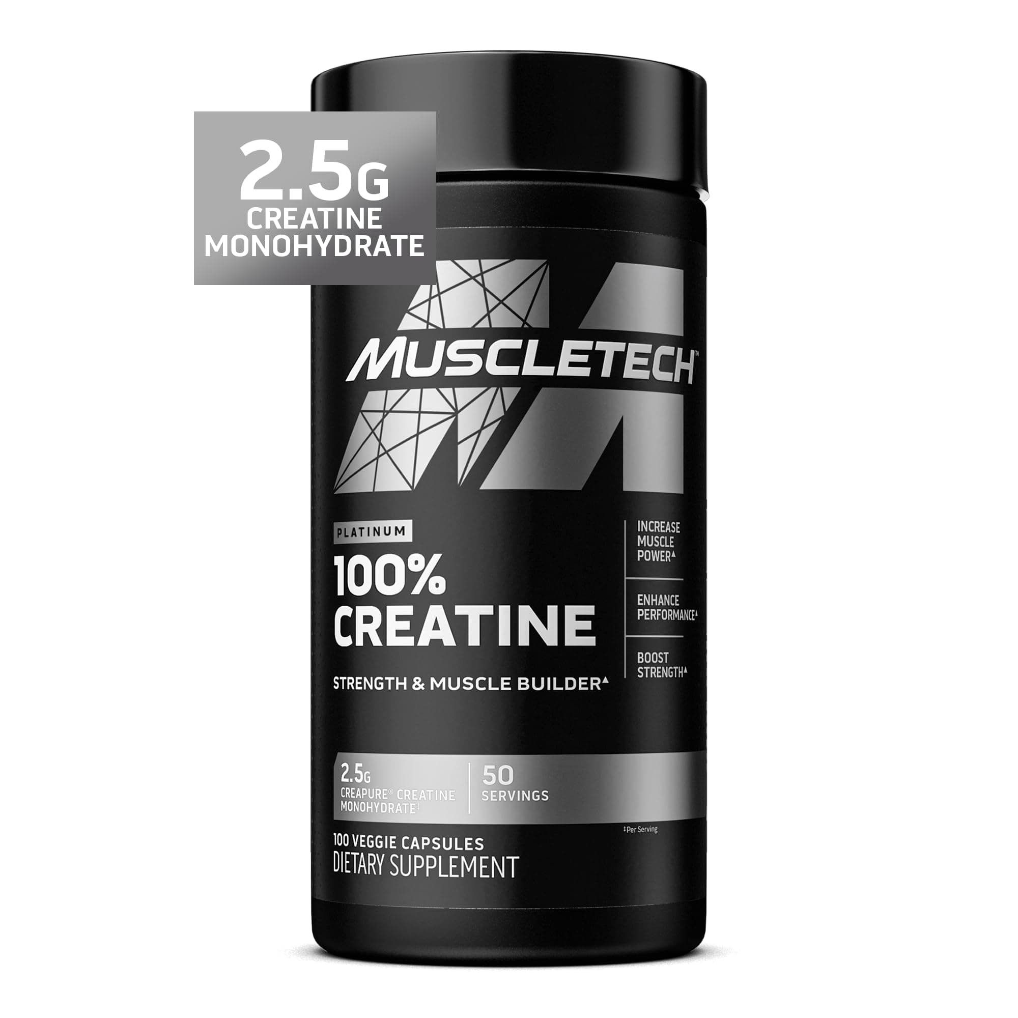 MuscleTech Creatine Monohydrate Pills Platinum 100% Pure Formula Muscle Builder & Recovery Support for Men & Women, 100 Count