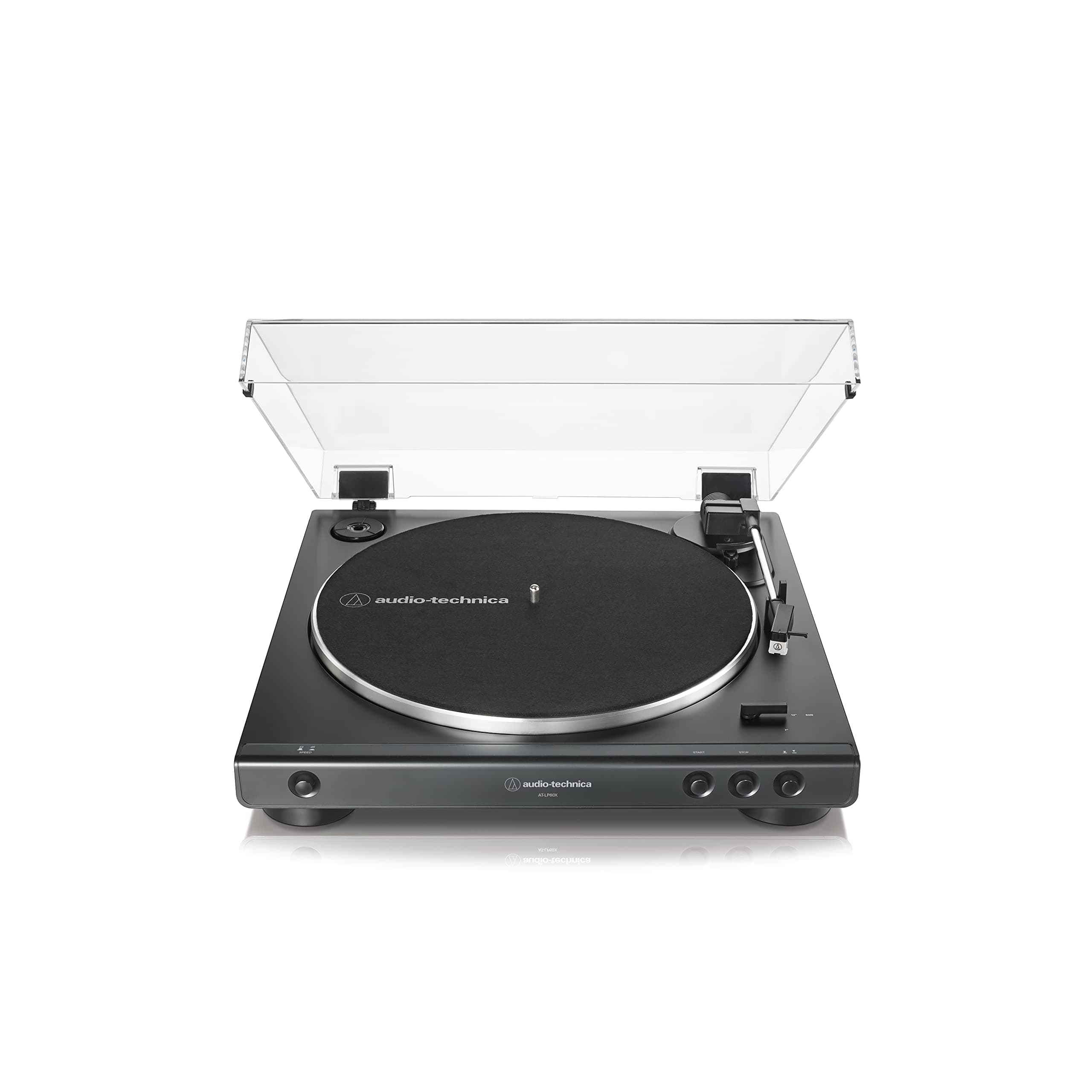 AT-LP60X-BK Fully Automatic Belt-Drive Stereo Turntable, Hi-Fi, 2 Speed, Dust Cover, Anti-Resonance, Die-Cast Aluminum Platter,Black, Wired