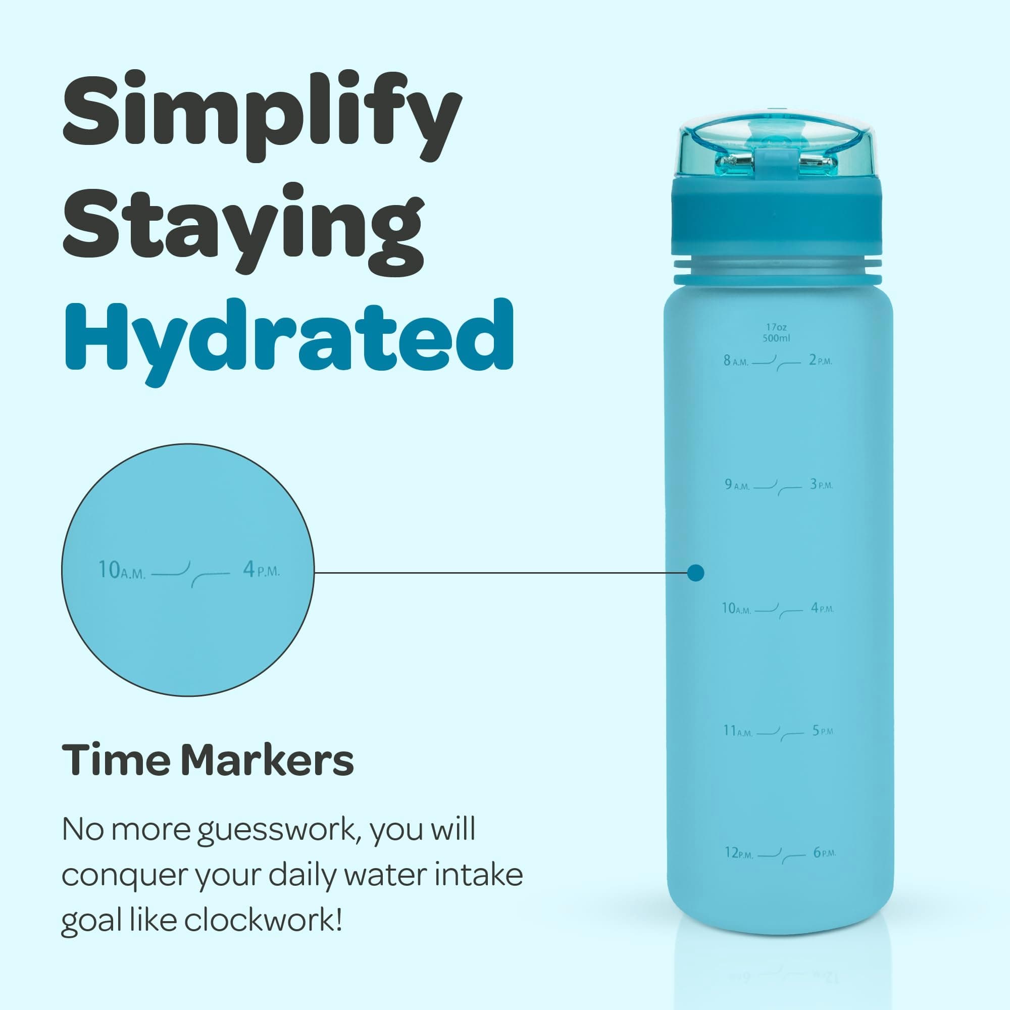 Hydracy Water Bottle with Time Marker - 500 ml 17 oz BPA Free Water Bottle -Leak Proof & No Sweat Gym Bottle with Fruit Infuser Strainer -Ideal for Fitness, Sports & Outdoors