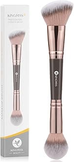 KINGMAS, Foundation Brush Double Ended Angled Round Contour Brush Powder Liquid Cream Concealer Blush Brush (Brown)