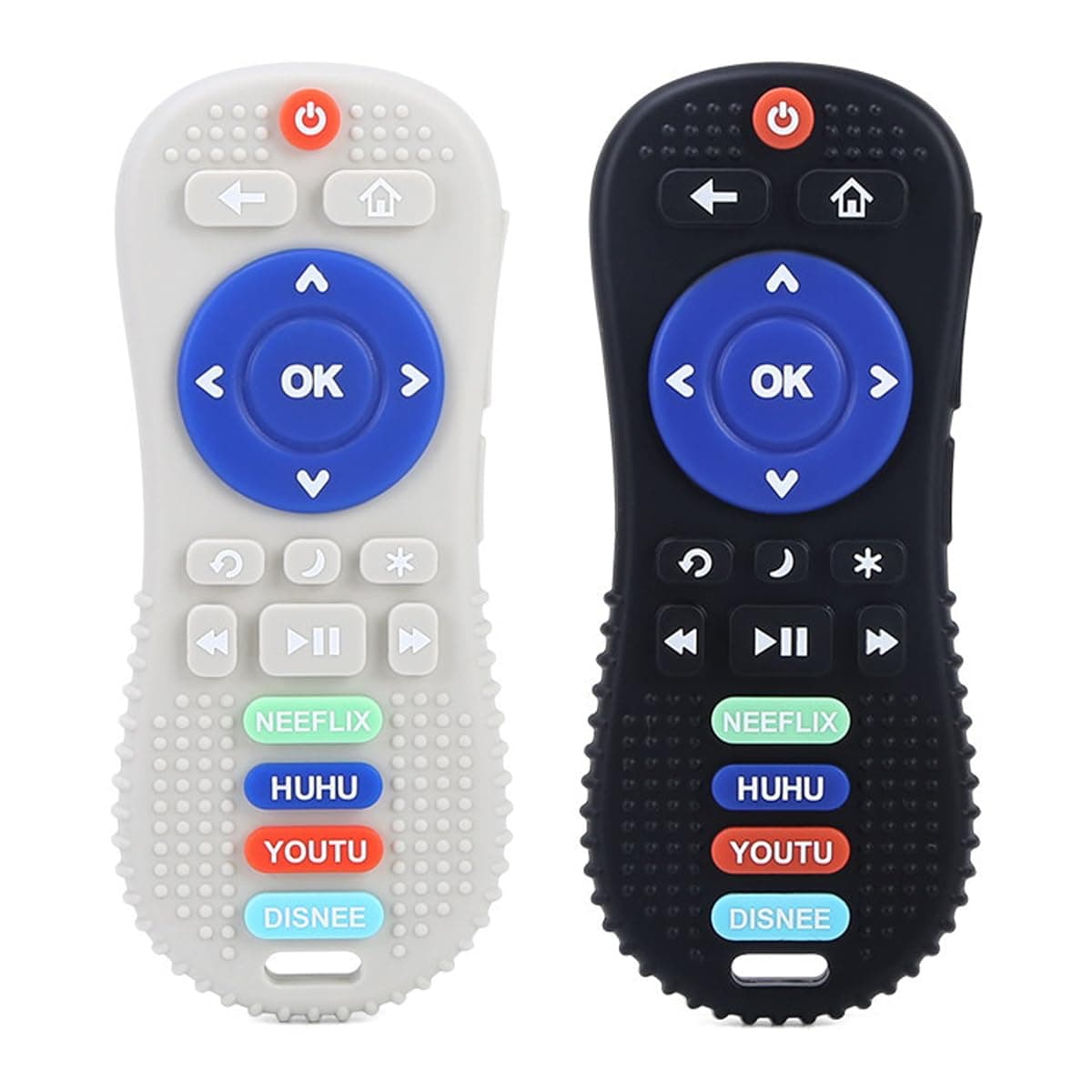 2 Pack Silicone Baby Teething Toys Remote Control Shape Baby Relief Teether BPA Free Remote Teether Chew Toys for Toddlers Infant (Black & Gray)