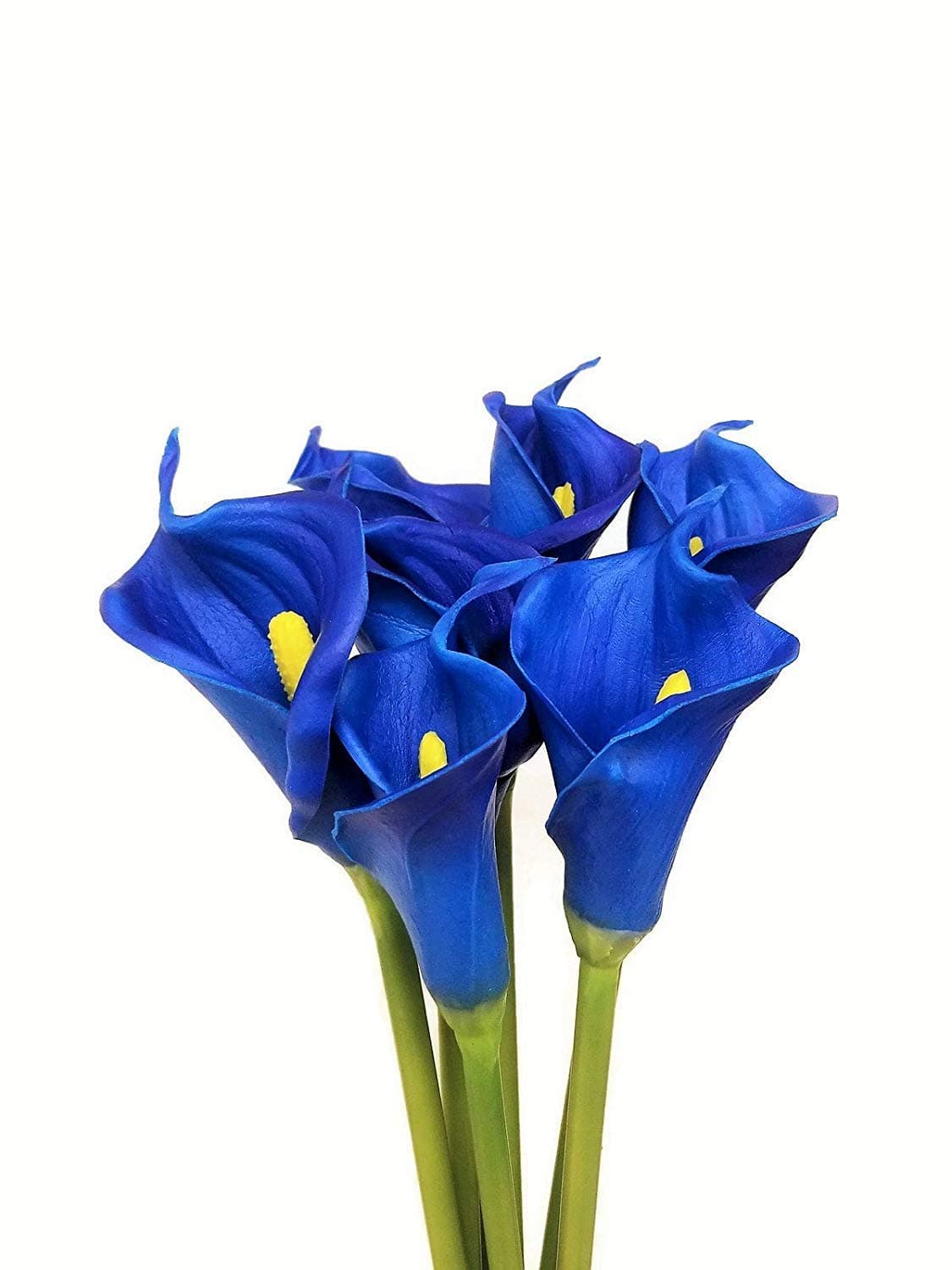 Large Real Touch Calla Lily Flowers for Office, Home Decor, Floral Arrangements, and Bridal Bouquets (Pack of 6) (Pacific Blue)
