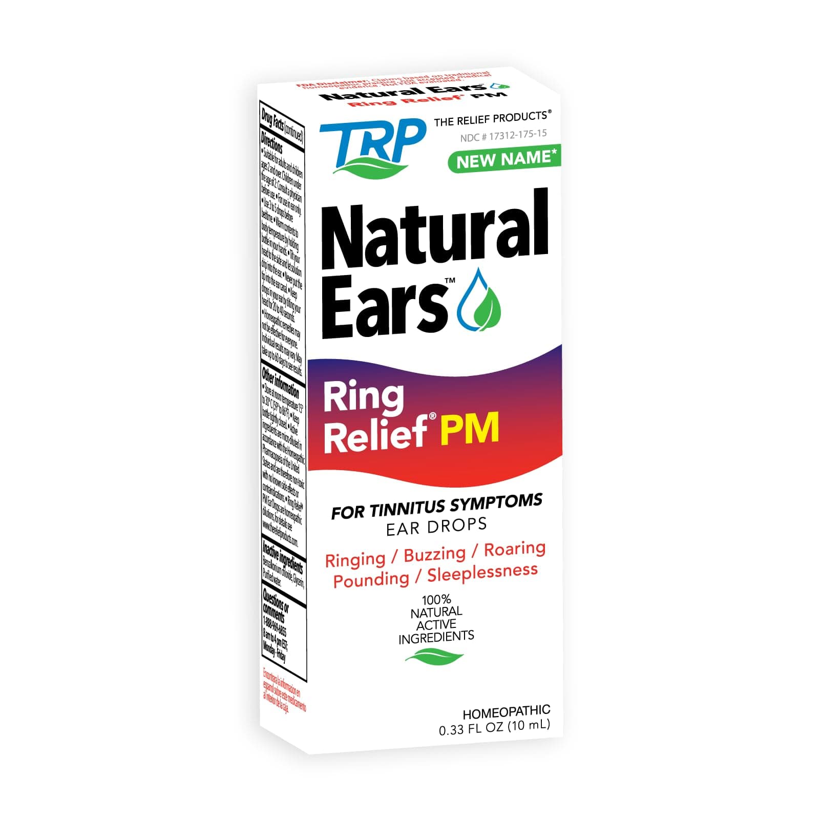 The Relief Products Ring Relief Ear Drops PM - 100% Natural Active Ingedients - for Ringing Ears and Tinnitus Symptoms - Nighttime Formula - 0.33 fl oz