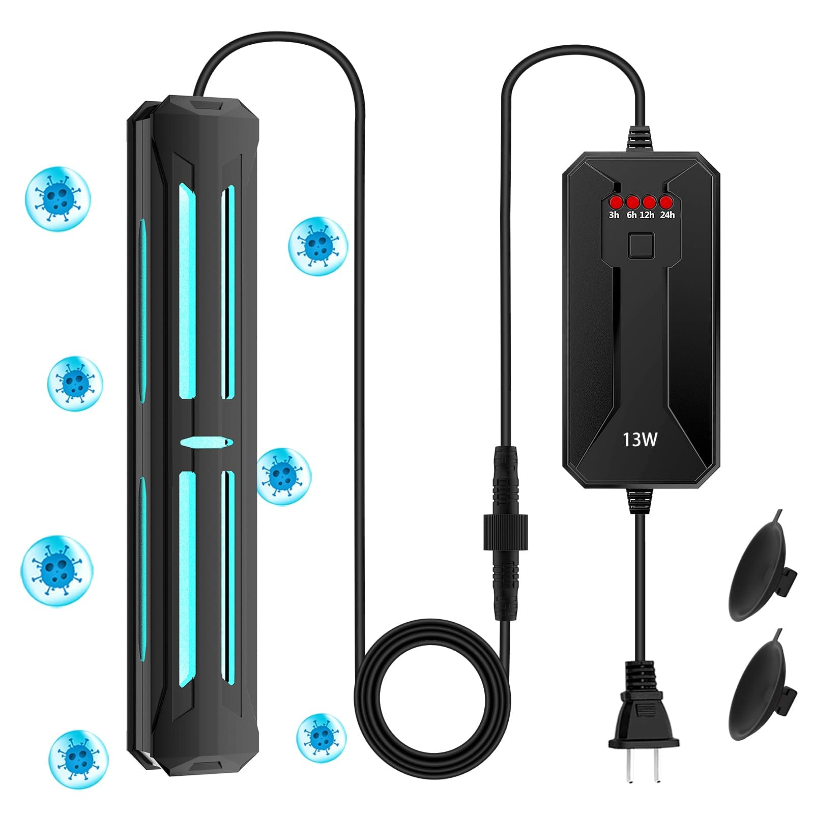 Aquarium Clean Light，13 W Submersible Light with Timer,Aquarium Water Clean Green Clear Waterproof Clean Lamp for Pond,Swimming Pool,Indoor