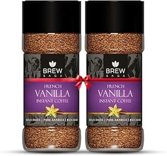 BrewSaga French Vanilla Instant Coffee | Premium Freeze-Dried Arabica Blend | Smooth & Creamy Flavor with Rich Aroma | 2 x 100g Jars | 100% Pure Coffee, No Added Sugar | Cafe-Style Coffee at Home