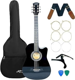 Mike Music 38 inch Acoustic Guitar Beginner Set, All Wood Cutaway Acoustic Guitar Starter Kit w/Gig Bag, Strap, Capo, A Pack of Extra Strings, 2 Picks - Glossy Black