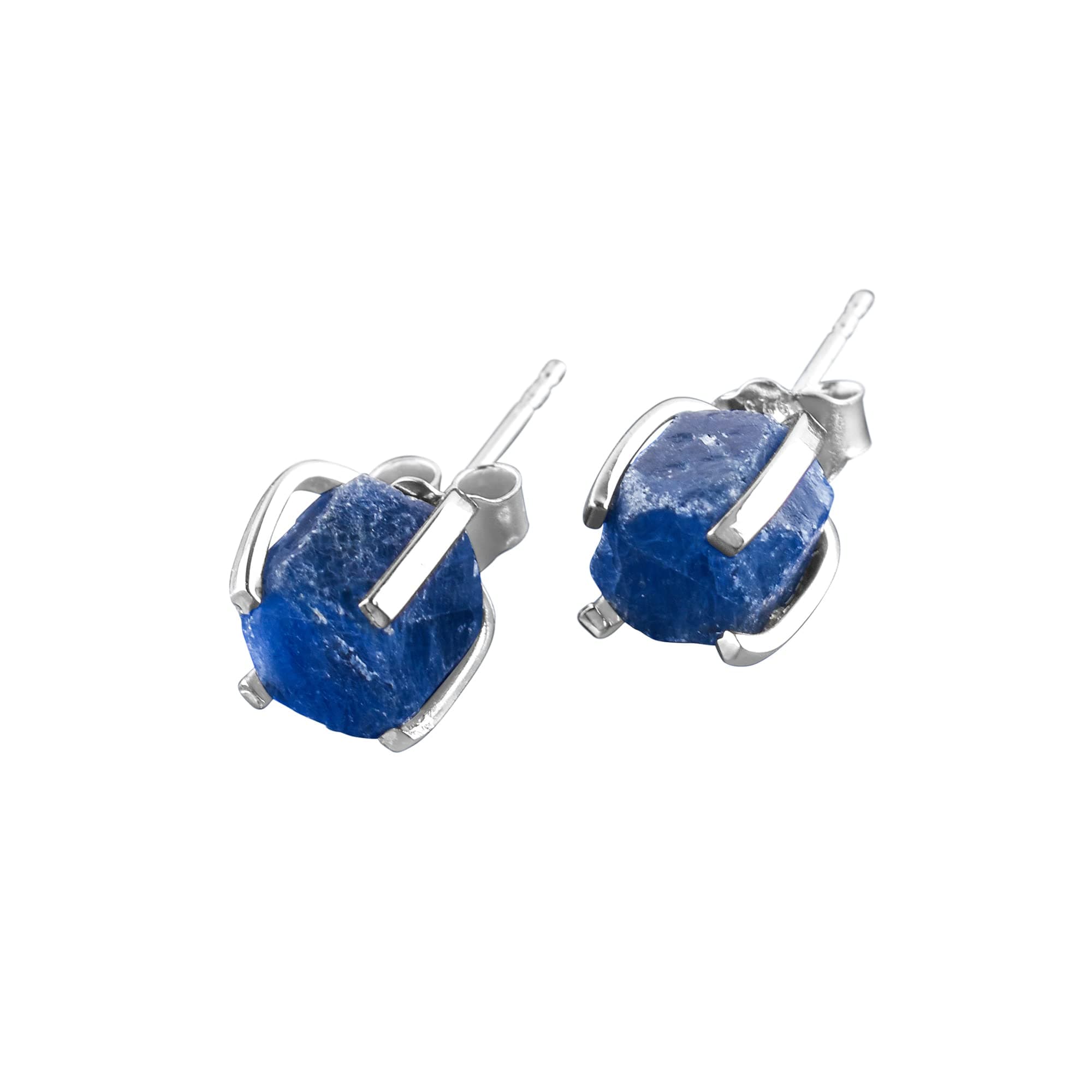 Raw Blue Sapphire Stud Earrings