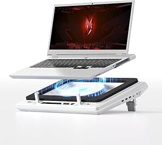 llano Laptop Cooling Pad with Powerful Turbofan(5.5inch Diameter), Fast Cooling Gaming Notebook Computer 15.6-21in, Adjustable Speed, Touch Control, LCD Screen, 3-Port USB A (White V13 Without RGB)
