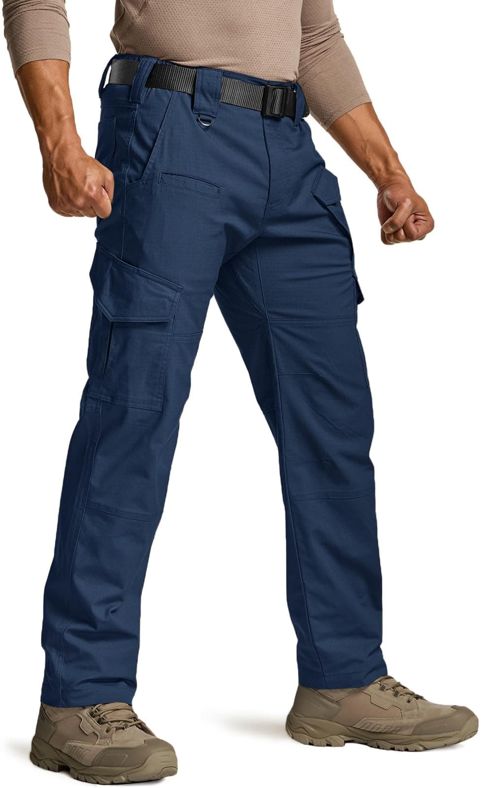 CQRMen's Flex Ripstop Tactical Pants, Water Resistant Stretch Cargo Pants, Lightweight EDC Hiking Work Pants