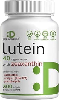 Lutein and Zeaxanthin Supplements, 40mg Per Serving, 300 Softgels – Plus Astaxanthin, Omega-3s, & Phospholipids – Non-GMO